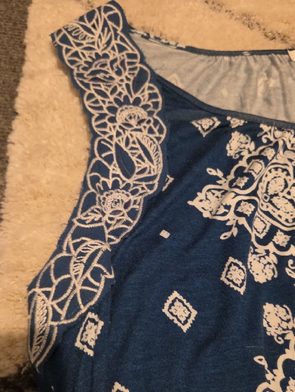 Maurices Navy and White Paisley Sleeveless Top And Maurices Patchwork Top - Picture 5 of 10